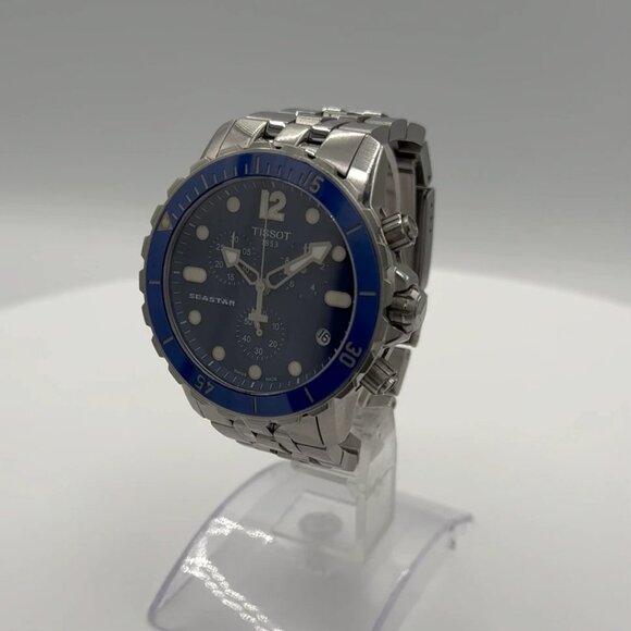 44mm Tissot Seastar Chronograph Men's Quartz Wristwatch Swiss Stainless Blue44mm - Picture 1 of 8